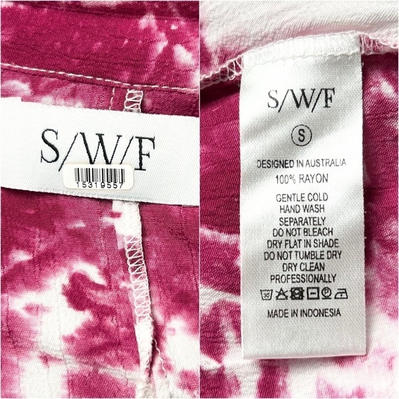S/W/F Tie Dye Crepe Kimono Sleeve Draped V-Neck Fitted Waist Kaftan Maxi Dress S - Picture 7 of 8